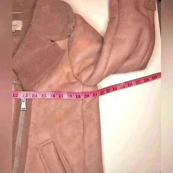 LOFT Women’s Pink Faux Suede Moto Aviator Sherpa Jacket Size- M - Picture 6 of 11